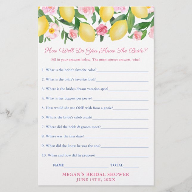 Quem Conhece A Noiva O Melhor Cartão De Teste De C (Frente)