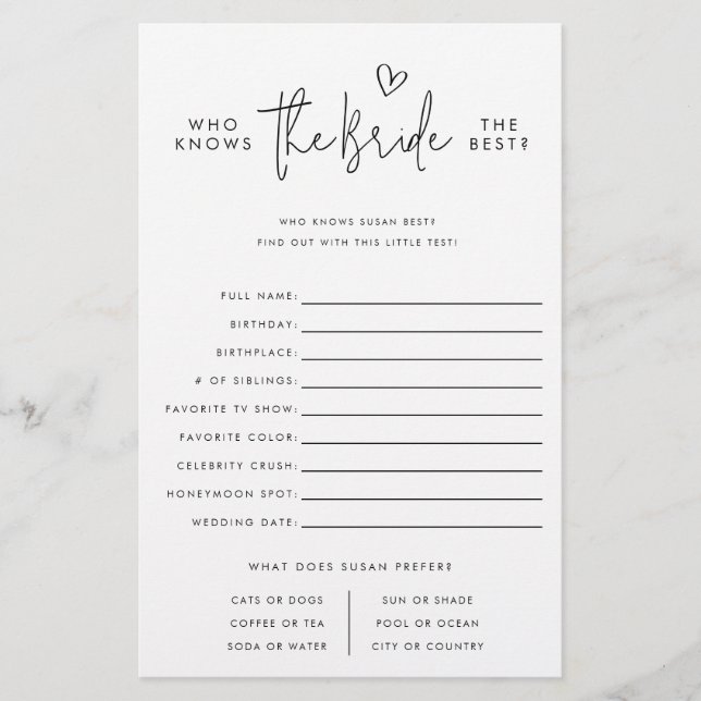 Quem Conhece A Noiva, Um Cartão De Jogo De Papel M (Frente)