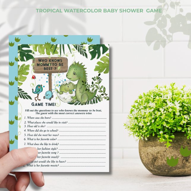 Quem Conhece Melhor a Futura Mamãe? Cartão de Jogo (Who Knows Mommy-to-Be Best_ Dino Baby Shower Game Invitation )