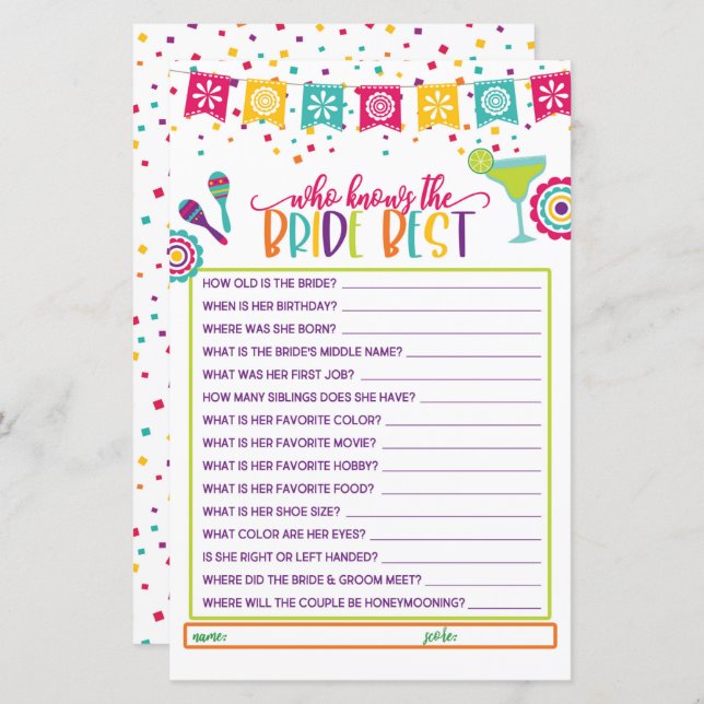 Quem conhece melhor a noiva - Fiesta WH (Frente/Verso)