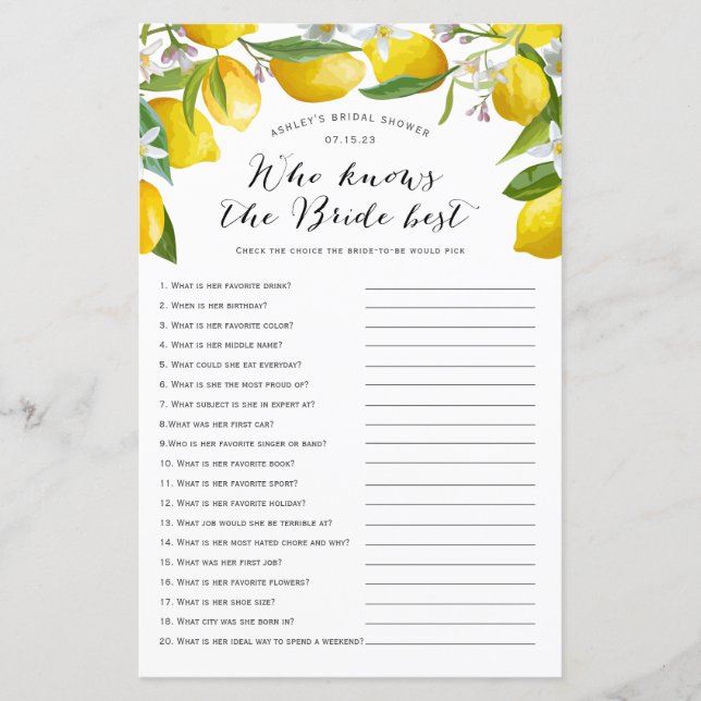 Quem conhece melhor a noiva, jogos de Lemon Bridal (Frente)
