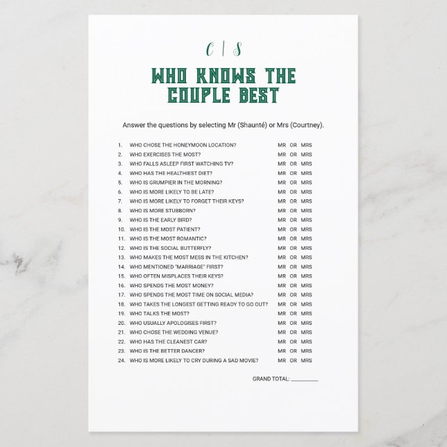 Quem Conhece Melhor o Casal Jogo (Frente)