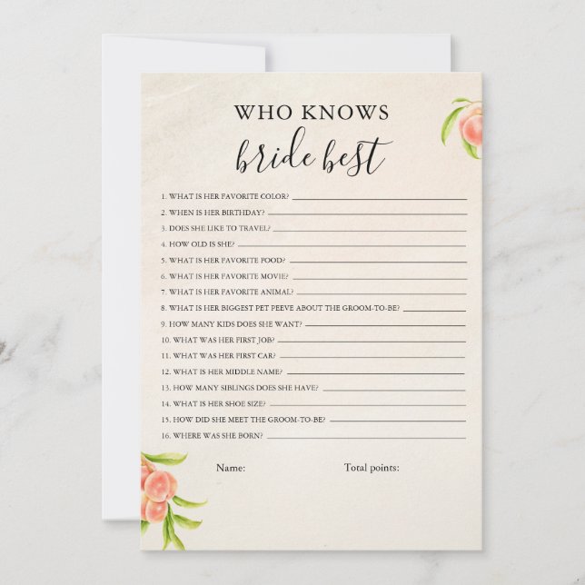 Quem Conhece O Melhor Cartão De Jogo Da Noiva (Frente)