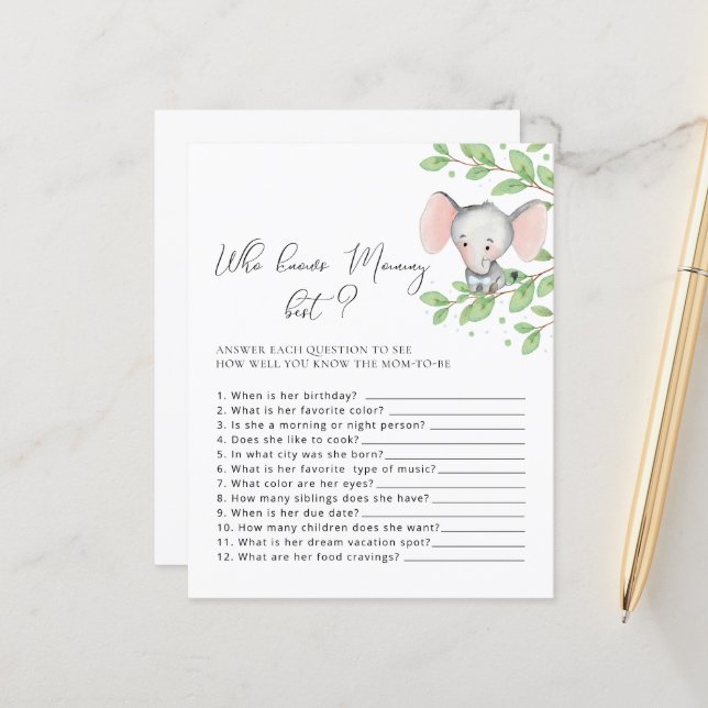 Quem Conhece O Melhor Jogo De Chá de fraldas Elefa (Frente/Verso In Situ)