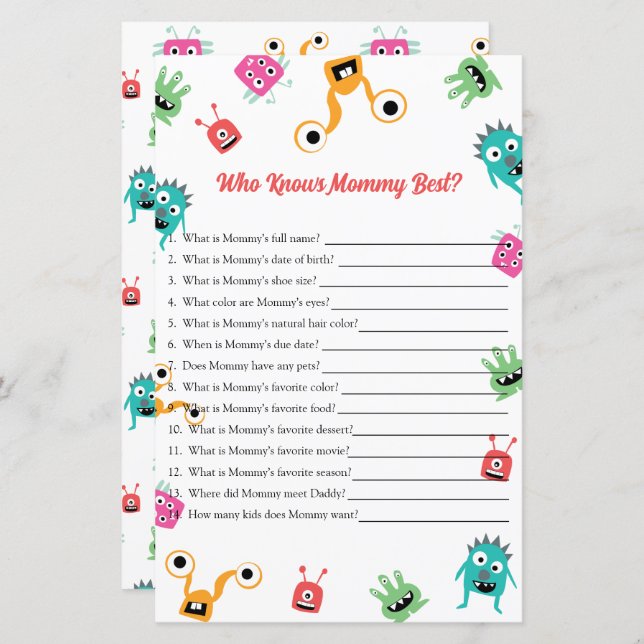 Quem Conhece O Melhor Jogo Do Chá de fraldas Monst (Frente/Verso)