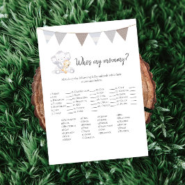 Quem é o meu cartão de elefante para bebês do jogo