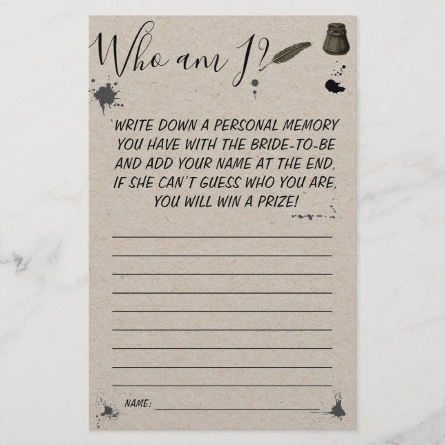 Quem sou eu? | Cartão de Chá de panela para Caneta (Frente)