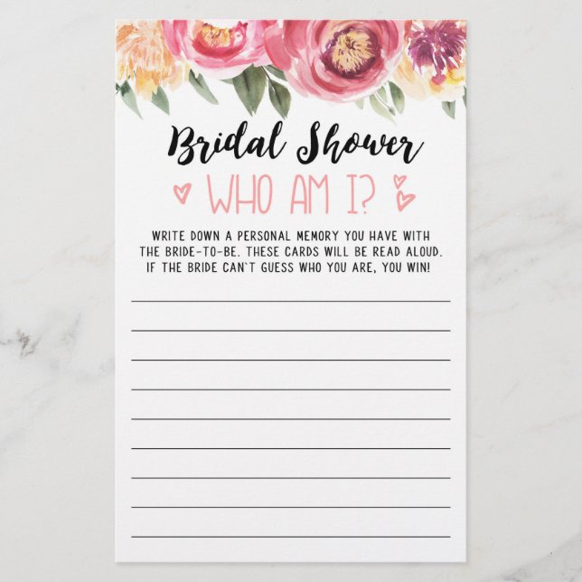 Quem sou eu Chá de panela ou jogo do Hen Party (Frente)