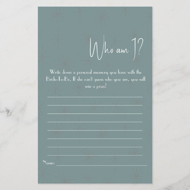 Quem Sou Eu? Folheto de jogos do chá (Frente)