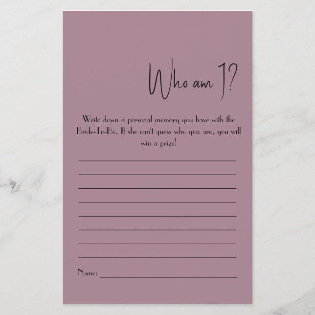 Quem Sou Eu? Panfleto de Jogo para Chuveiro (Frente)