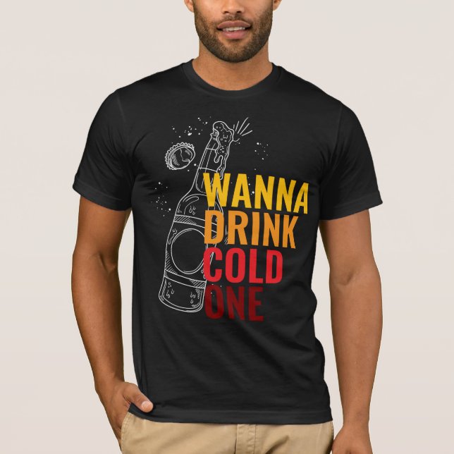 "Quer Beber Uma Fria" Tipografia Camiseta Masculin (Frente)