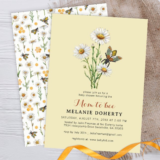 Querida Abelha Mãe para Convite à Chá de fraldas d (Daisy & Bumblebee Baby shower Invite)