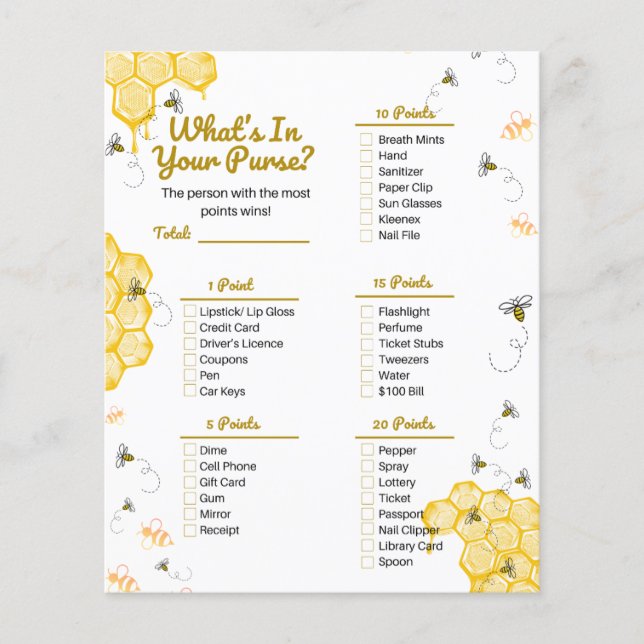 Querida Bee Chá de fraldas O que há no seu jogo de (Frente)