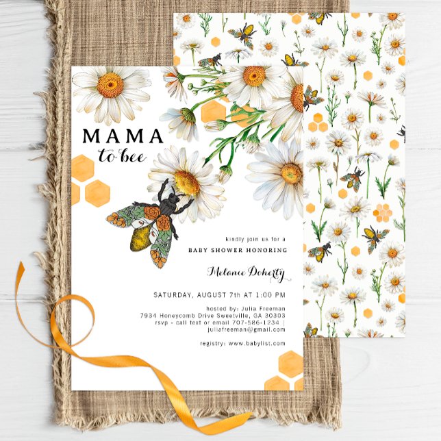 Querida Bee Mama para o Convite à Chá de fraldas | (Bee Baby Shower Invite)