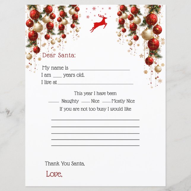 Querida Carta de Natal Vermelho Dourado Enfeites Á (Frente)