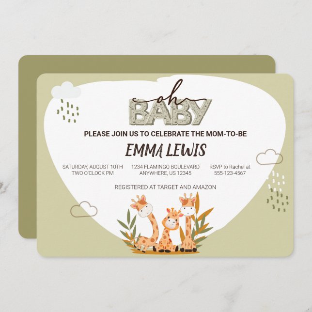 Querida Girafa, Convite para Chás de fraldas (Frente/Verso)