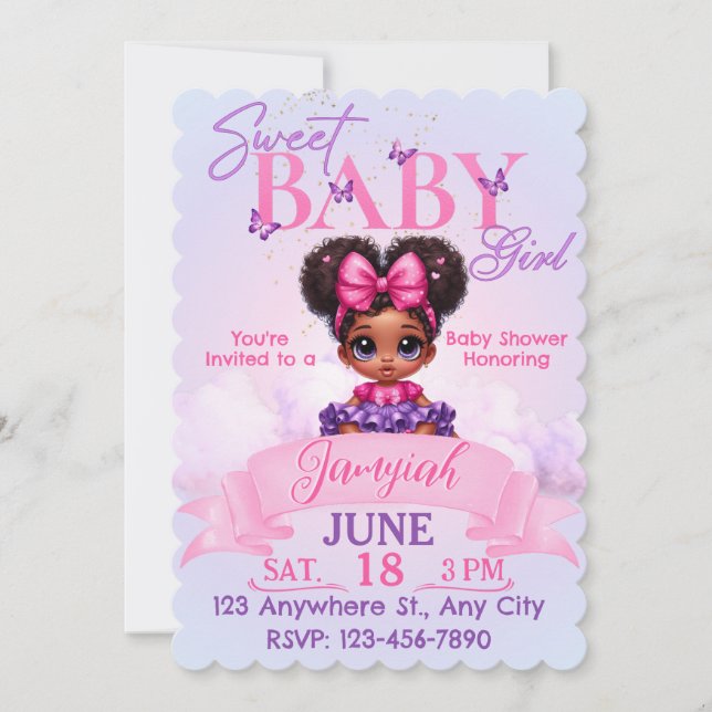 Querida Menina Bebê Rosa Roxo Afro Puff Chás de Be (Frente)