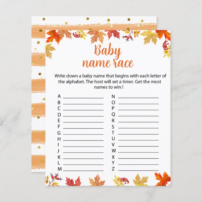 Querida Um pouco de Pumpkin Baby Name Race game (Frente/Verso)