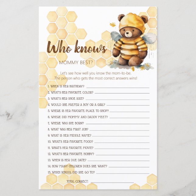 Querida ursinho de pelúcia Quem conhece melhor a M (Frente)