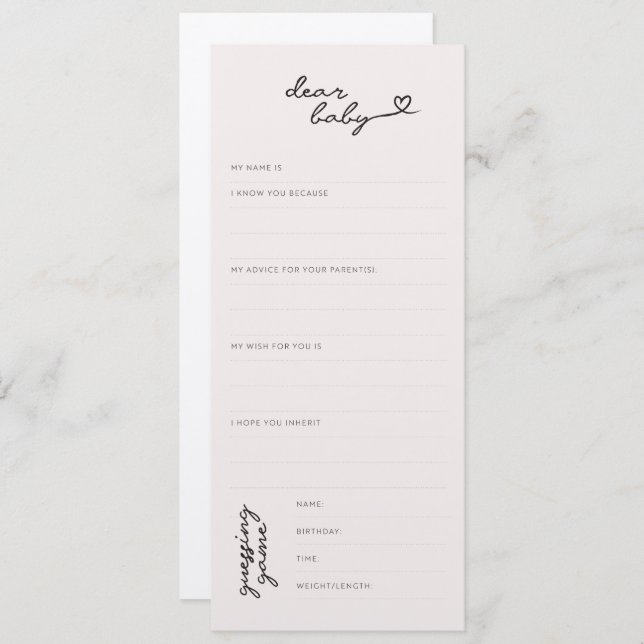 Querido Bebê — Chá de fraldas Deseja + Cartão de P (Frente/Verso)