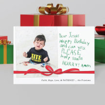 Querido cartão de Natal com foto e nota em giz de 