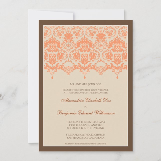 Querido Damask Lace 5x7 Convite para Casamento: co (Frente)