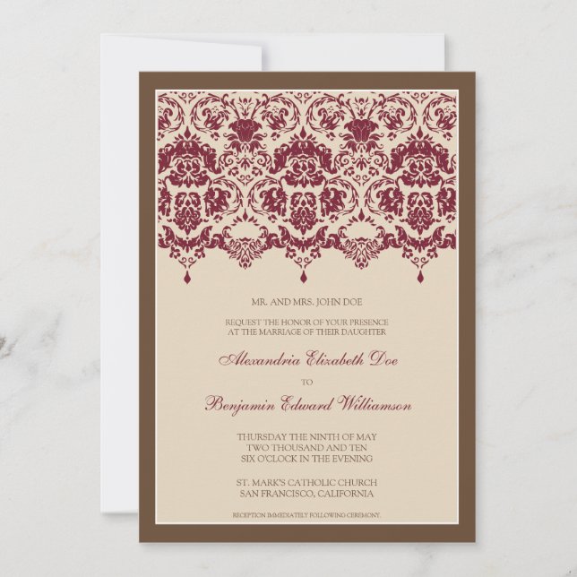 Querido Damask Lace 5x7 Convite para Casamento: fr (Frente)