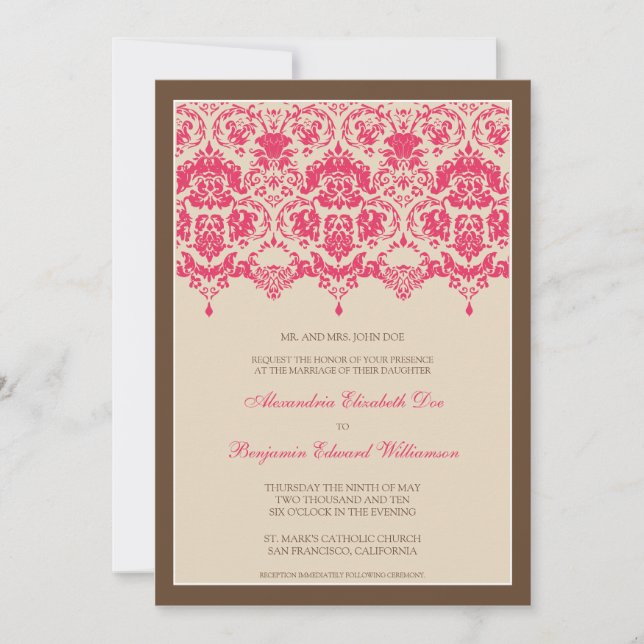 Querido Damask Lace 5x7 Convite para Casamento:ros (Frente)