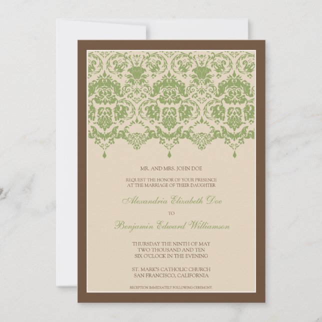 Querido Damask Lace 5x7 Convite para Casamento: sá (Frente)