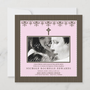 Querido Vitoriano Baby Pink Baptism Convite