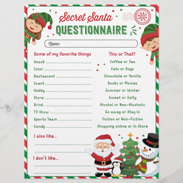 Questionário de Papais noeis Secretos de Natal (Frente)