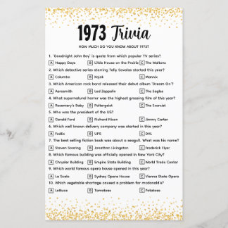 Questionário personalizado de 1973 Trivia para Cas