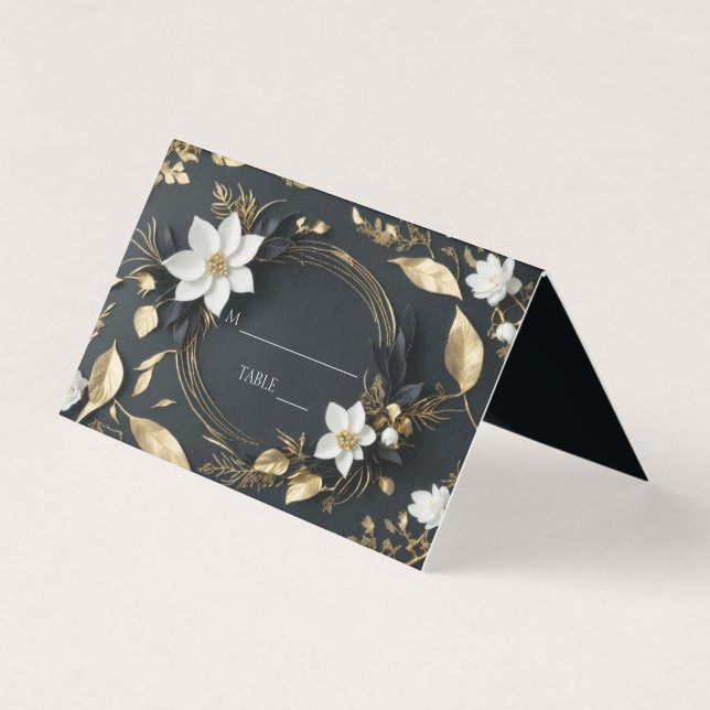 Quic Dourado Floral Wreath Place Table Number (Frente)