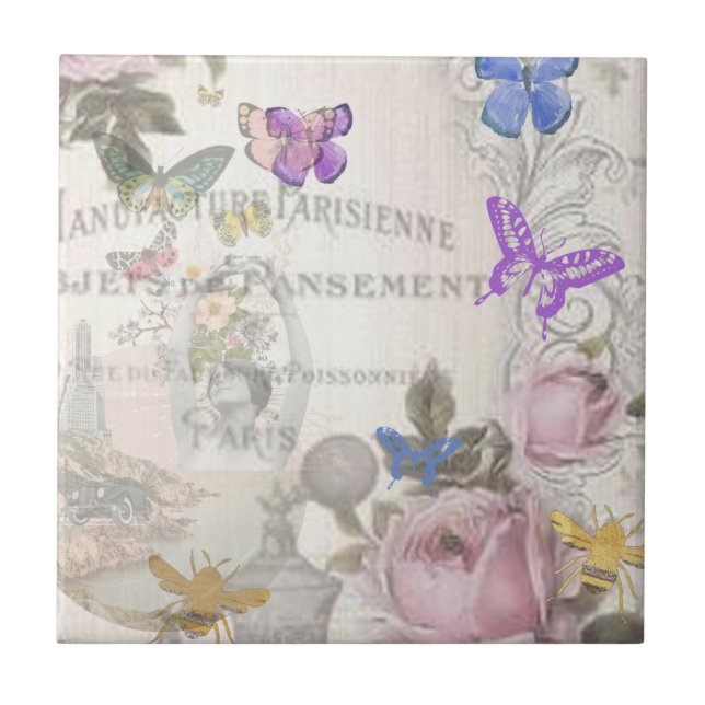 Quic francês,country rústico,padrão floral,rosas,r (Frente)