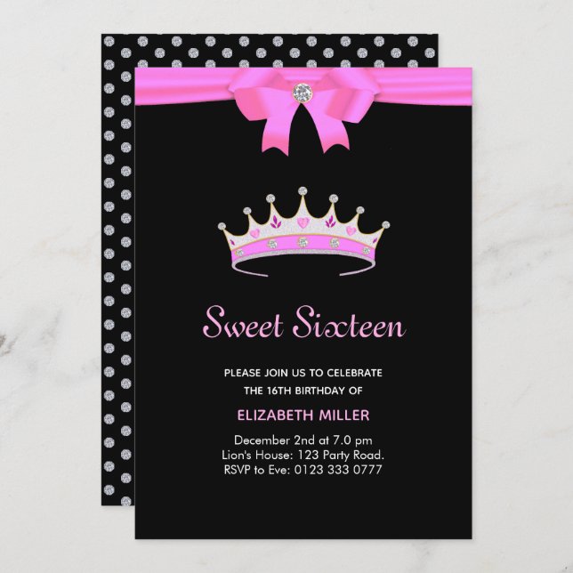 Quic Glitter Diamond Crown Sweet 16 Convite (Frente/Verso)