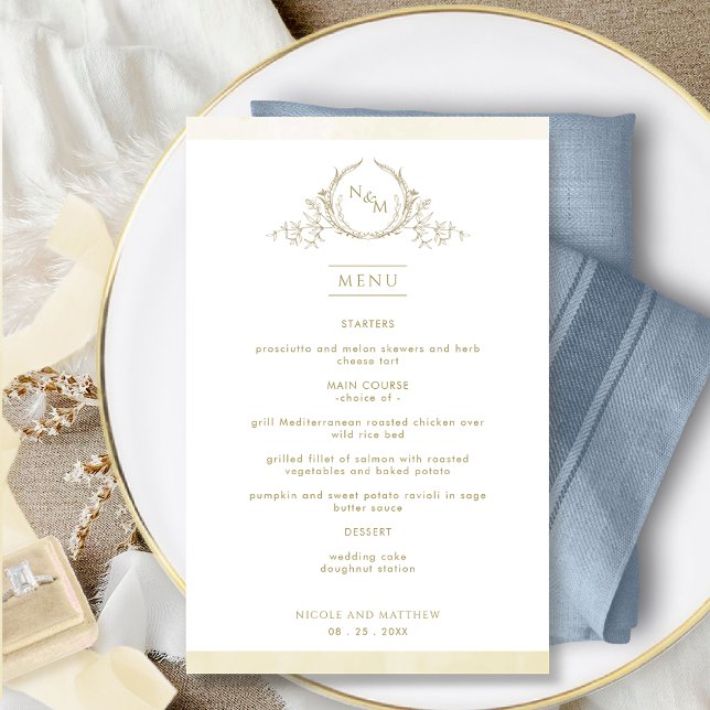 Quic Monograma Champagne Watercolor Menu Casamento (Criador carregado)