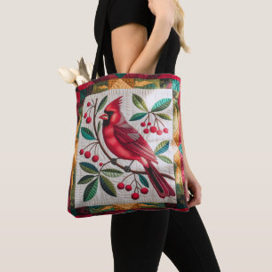 Quilt De Aves Cardinais, Sacos De Tote - Cardi Ver