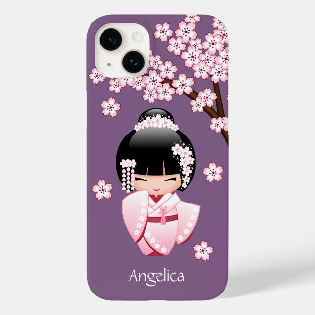 Quimono Rosa Boneca Kawaii Kokeshi em Roxo (Verso)