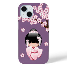 Quimono Rosa Boneca Kawaii Kokeshi em Roxo