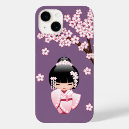 Quimono Rosa Boneca Kawaii Kokeshi em Roxo