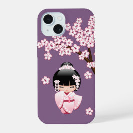 Quimono Rosa Boneca Kawaii Kokeshi em Roxo