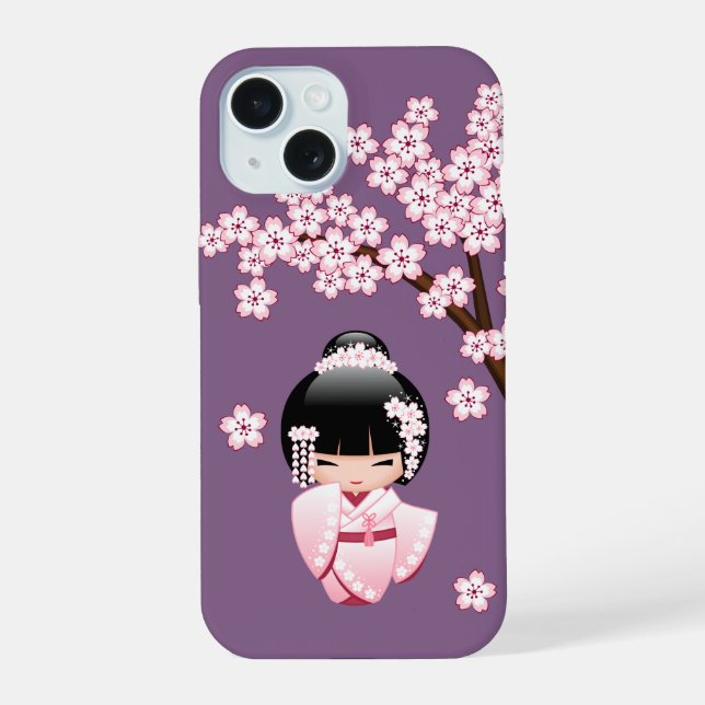 Quimono Rosa Boneca Kawaii Kokeshi em Roxo (Verso)