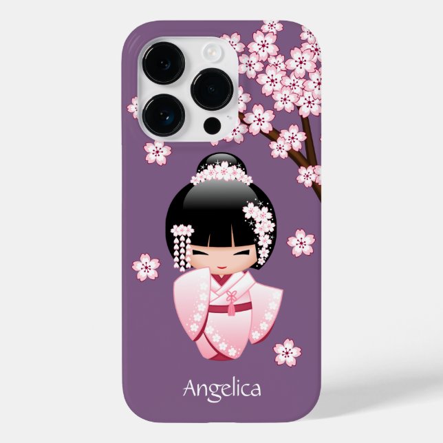 Quimono Rosa Boneca Kawaii Kokeshi em Roxo (Verso)