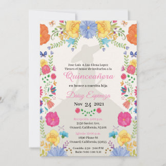 Quinceañera Invitation multi color, flowers 