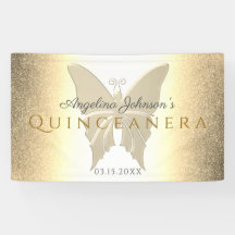 Quinceanera 15 Birthday Glitter Dourada Butterfly