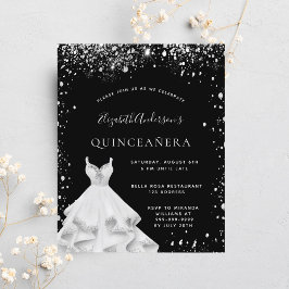 Quinceanera Black prata gliter convite para vestir
