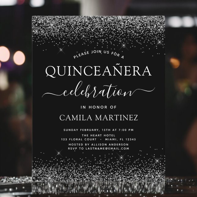 Quinceanera Black Silver Convite (Criador carregado)