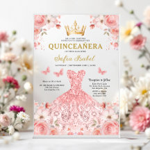 Quinceañera Blush Rosa Rosa Floral Borboleta