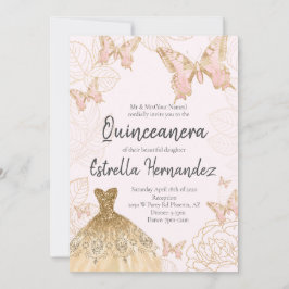 Quinceanera, Borboleta Rosa e Dourada, Convite