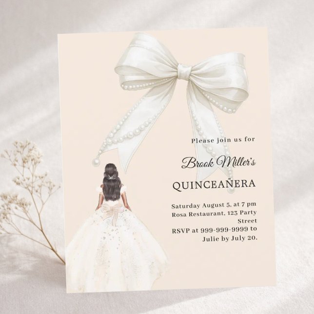 Quinceanera bow ivory dress gold invitation (Criador carregado)